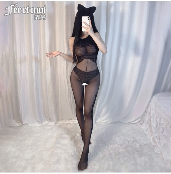 FEE ET MOI Fake Panties Alphabet Hollow Body Stockings (Black) FEE ET MOI Fake Panties Alphabet Hollow Body Stockings (Black)